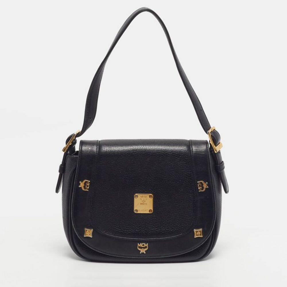 Mcm Black Leather Flap Shoulder Bag